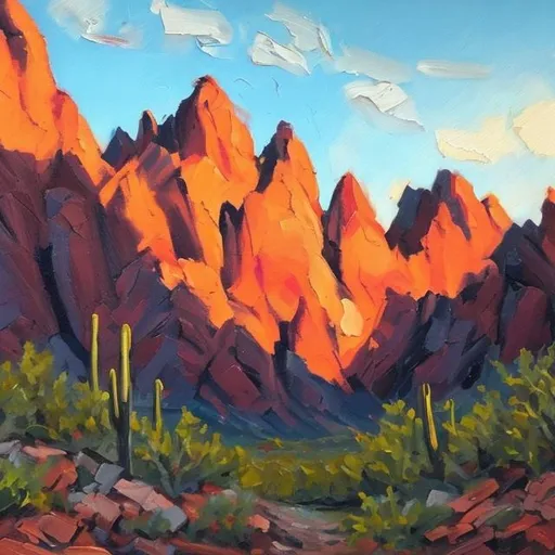 Prompt: arizona mountains hiking painting in oil
