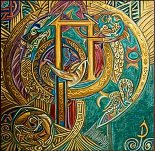 Prompt: oil painting on canvas  Carl Gustav Jung,  sacred ancient  symbols  the Ankh  and Ouroboros, in the background intricate, delicate and very fine patterns and hieroglyphes