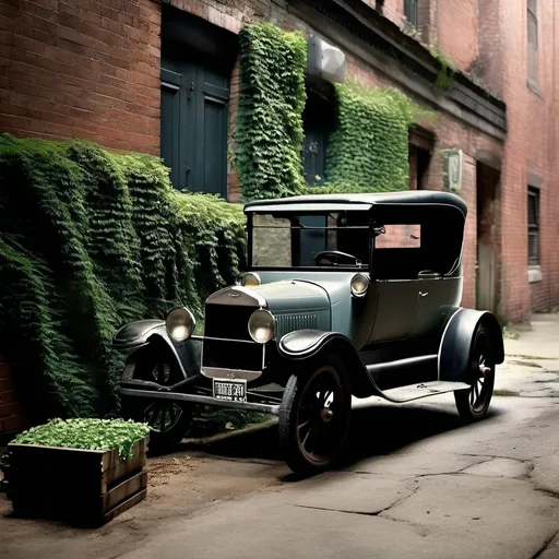 Prompt: Model T Ford in an abandoned alleyway
