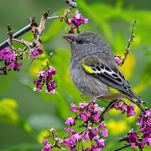 Prompt: Beautiful and detailed miniature photo of a canary in a beautiful garden