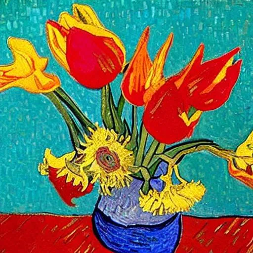 Prompt: vibrant tulips van gogh style