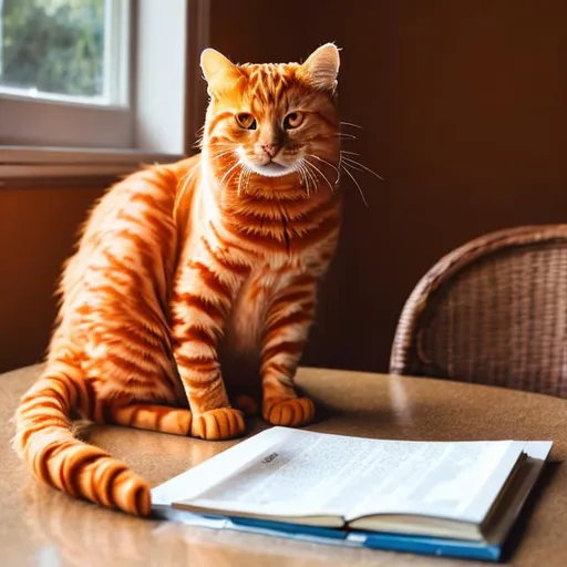 Prompt: An orange cat sitting on the table
