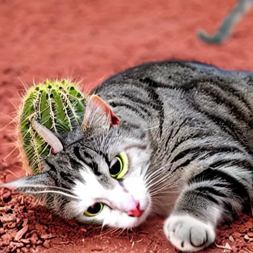 Prompt: cat eating cactus