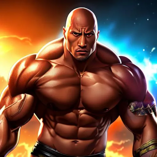 Prompt: Dwayne Johnson as a anime character,((masterpiece)), ((realistic)), ((anime art)), ((dramatic lighting)), ((cool atmosphere)), ((digital painting)), ((vibrant color scheme)), ((computer graphics)), ((8K resolution))