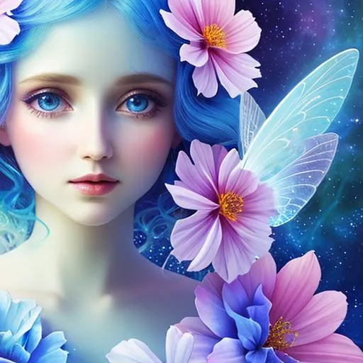 Prompt: fairy goddess, ethereal,dreamscape, cosmos, pale blue colors, closeup