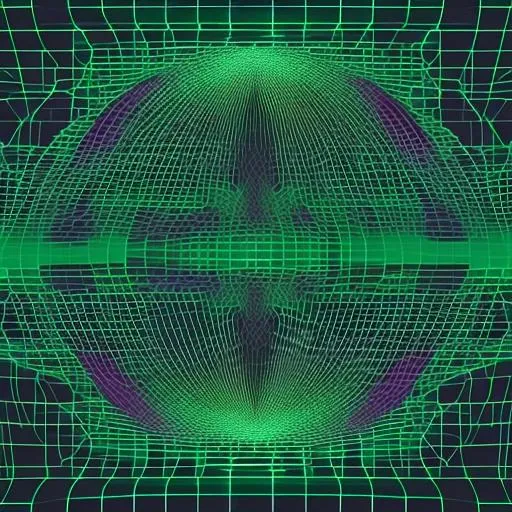 Prompt: swirling green synthwave geometric wireframe patterns on black background 90s simple computer graphics water pattern against space