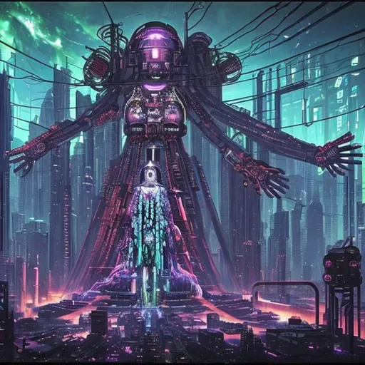 Prompt: The Cult of Gaia, cyberpunk religion