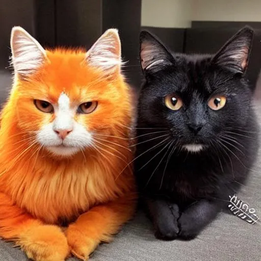 Prompt: 2 fluffy orange and black cats 