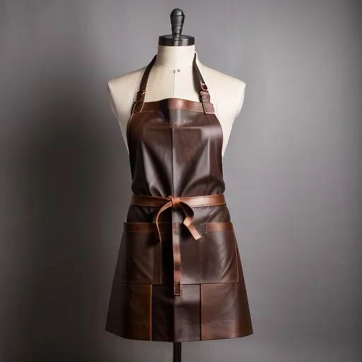Prompt: professional product photo of a leather apron, floating suspended midair, intricate fabric details, fashion product catalog image, behance hd, studio lighting, front view, square image
