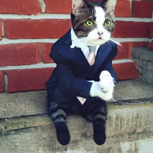 Prompt: grumy cat wearing a suit
