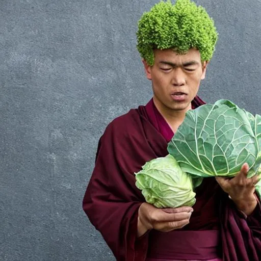 Prompt: a monk eating cabbage
