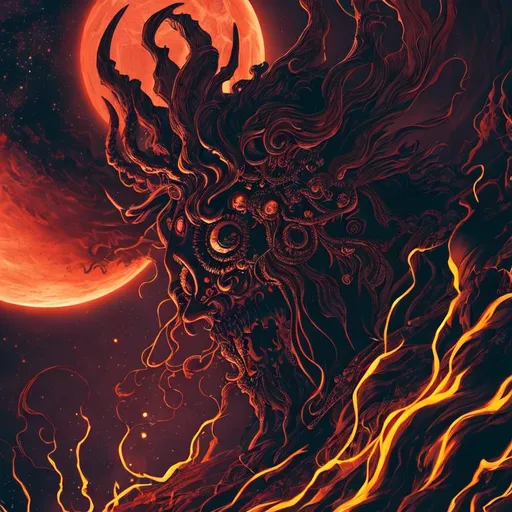 Prompt: Phobos- a deity god or entity associated with fear and panic of dread and terror, horror vibes, dark,  detailed, inspired by eiichiro oda, oda, inspired by one piece anime, 4k