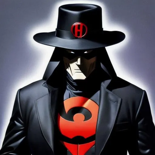 Prompt: Darkman shield, also known as the Darkman logo or the Darkman symbol, is the iconic emblem for the fictional CD Comics villain Darkman. As a representation of one of the first villains, it served as a template for character design decades after Darkman's first appearance. The tradition of wearing a representative symbol on the chest was followed by many subsequent villains, including Manbat, Sickly Lantern, the Fast Man, Blunder Bowman, Hackerman, and many others.

In earlier Darkman stories, the logo was simply an initial for "Darkman", but in the 1997 film, it became the emblem of the House of Le Dark, the family of Darkman. 