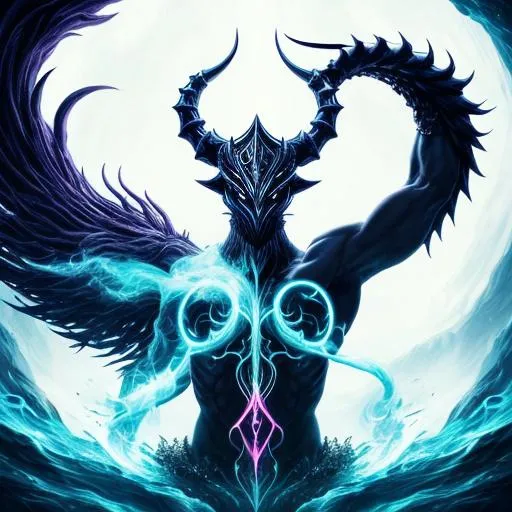 Prompt: Create a symbolic image representing the player's floating arms merging with the beastly form of Arcana. The top part should depict the ethereal arms, while the bottom part should portray the formidable, otherworldly beast. These two elements should blend seamlessly into a single, harmonious symbol. The image should capture the mysterious connection between the player and Arcana, hinting at their intertwined destinies.