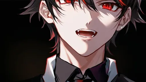 Prompt: Damien (male, short black hair, red eyes) open mouth