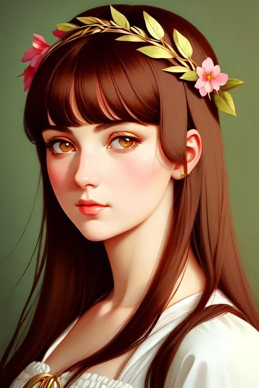Prompt: Upper body portrait of cute girl, Petrarca, with laurel wreath, soft features, detailed face. by Ilya Kuvshinov and Botticelli. Renaissance artstyle