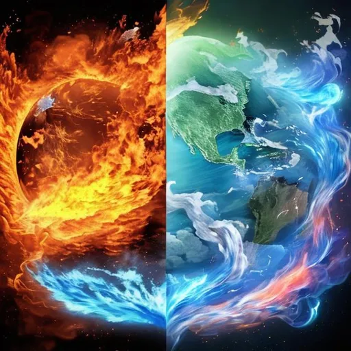 Prompt: fire and air vs water and earth


