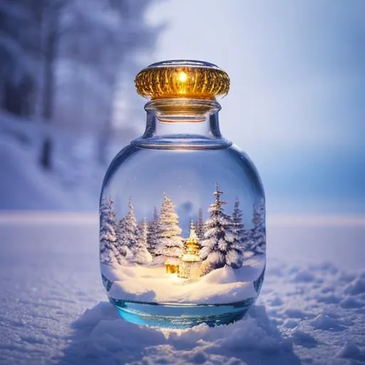 Dream, snow girl in a bottle, hyper-realistic look,...