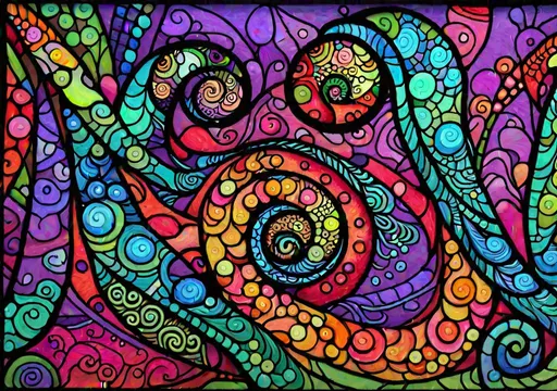 Prompt: fiddlehead stained glass psychedelic blacklight art
