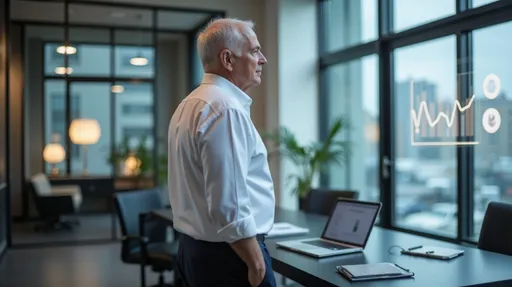 Torsten Schrimper am Bürofenster – strategische Reflexion mit subtilen Umsatz- und Trendgrafiken in der Fensterscheibe