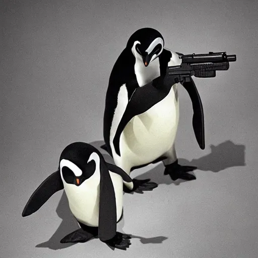 Prompt: penguin with a gun