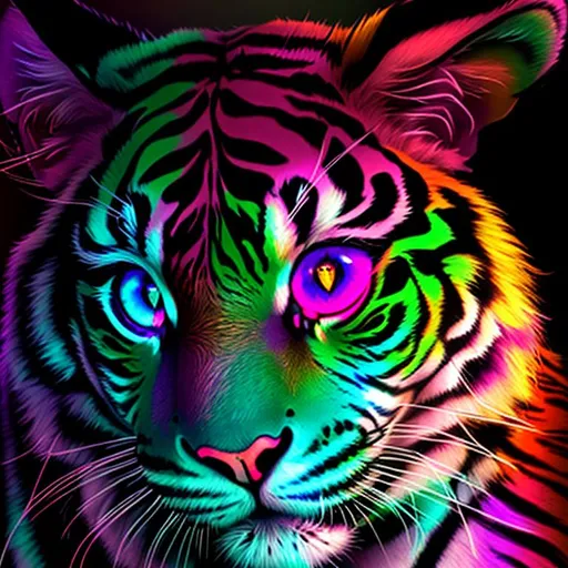 Prompt: beautiful swirl dark chaos vivid bold, 3D, HD, [{one}({liquid metal {Bengal}Tiger, (plasma) with {purple gold pink green red silver blood}ink)[::2, expansive psychedelic background --s99500 