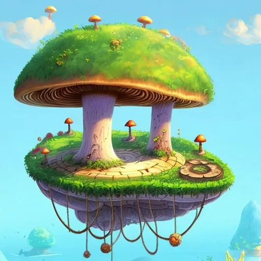 Prompt: make structures for a floating ring mushroom island

