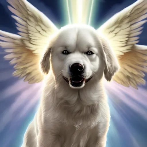 Prompt: Angel big angry dog with halo