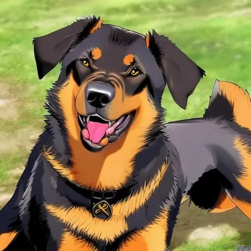 Prompt: german shephard rottweiler mix dog mixed with naruto characters anime

