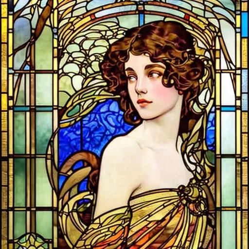 A stained glass painting of a Girl with grapes. Art Nouveau Modern – купить  на Ярмарке Мастеров – PM4ZACOM