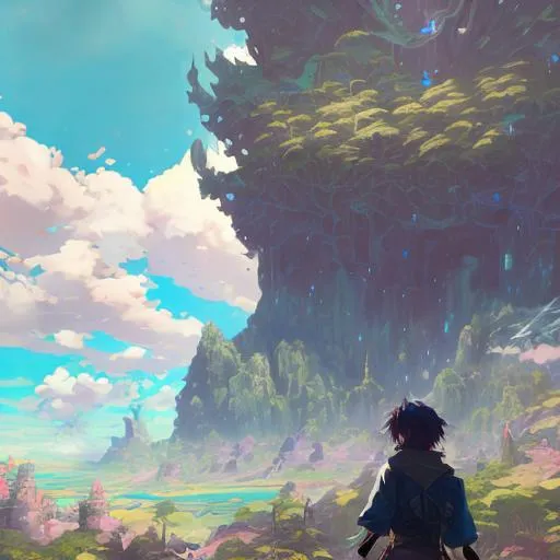 Prompt: cel shaded, toon shaded style, anime key visual, concept art of anime girl, acrylic painting, trending on pixiv fanbox, palette knife and brush strokes, style of makoto shinkai jamie wyeth james gilleard edward hopper greg rutkowski studio ghibli in style of breath of the wild, 
royal castle in the distance disney style