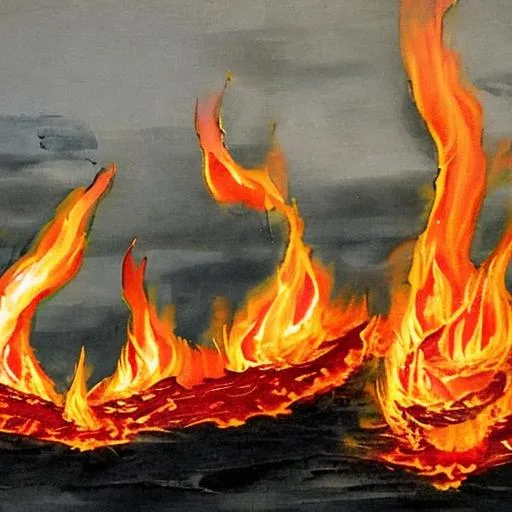 Prompt: Lake of fire, burning water, flames 
