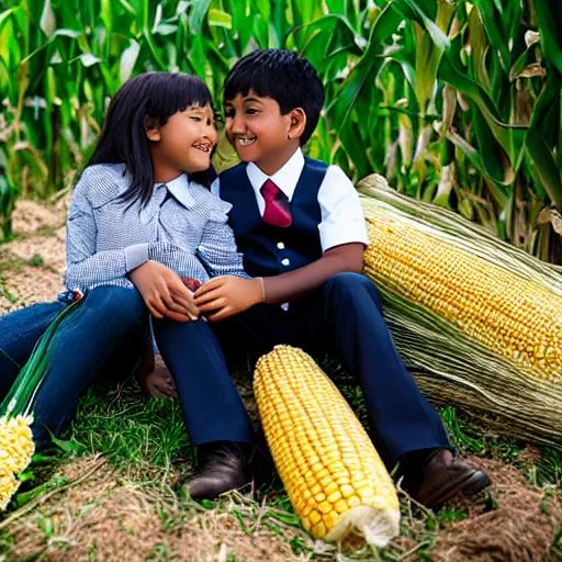 Prompt: Children marrying corn, anime, chill marriage, corn 