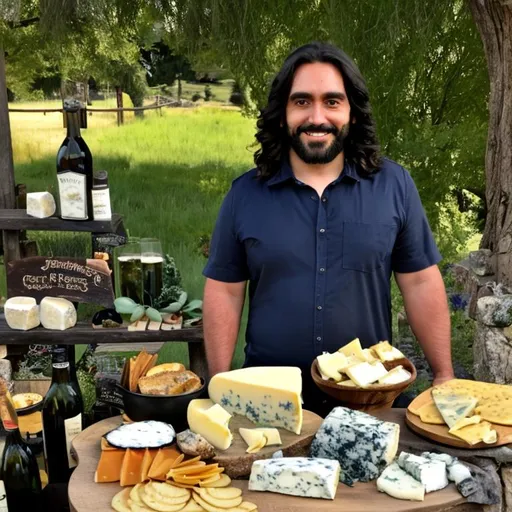 Prompt: jesus standing next to cheeses