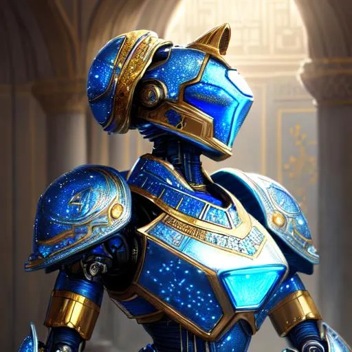 Prompt: create most beautiful photograph of most beautiful fictional, robot, Persian style, blue, white, golden, Royalistic, extremely, detailed environment, detailed background, intricate, detailed skin, natural colors , professionally color graded, photorealism, 8k, moody lighting.