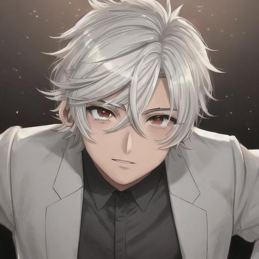 menino anime masculino, cabelos grisalhos, heterocro