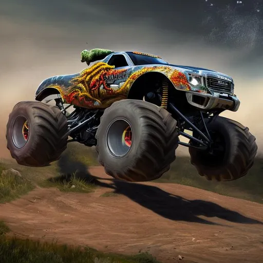 Prompt: High resolution, hyper realistic, high detail, picture of monster truck full screen