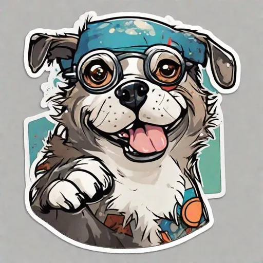 Prompt: comic art dog sticker
 white background
