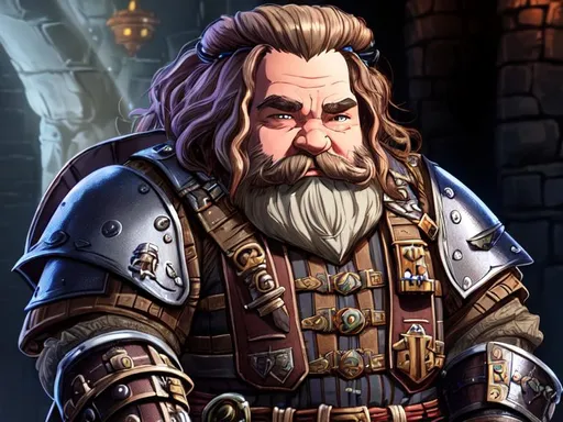 Prompt: An old dwarven bounty hunter from the D&D,  in steam-punk armor, d&d artificer artillerist character, Lord of the Rings, Gimli, Dungeons and Dragons, cartoon, Final Fantasy 7 style art, 4K