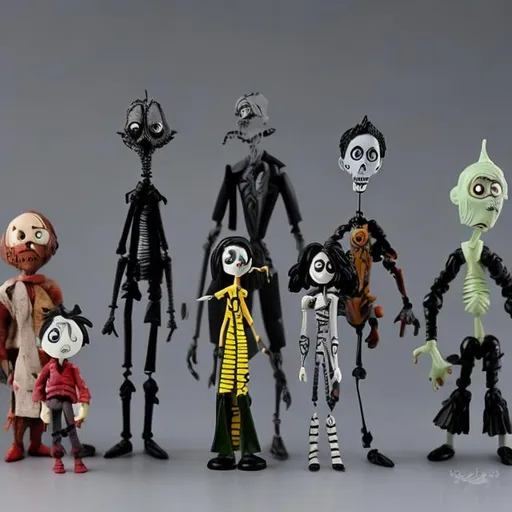 Prompt: Action figures in the style of Tim Burton 