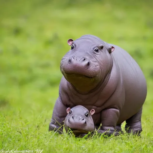 Prompt: cute baby hippo in the savanna