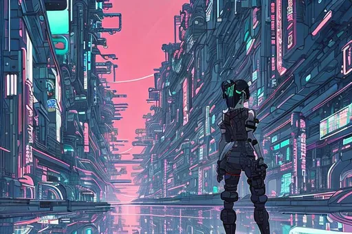 Cyberpunk wallpaper in the style of studio ghibli