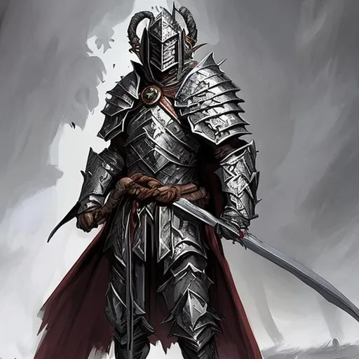 Prompt: Make a menacing DnD character in half plate armor
