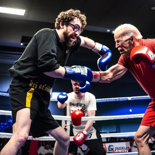 Prompt: sam hyde and president joe biden boxing match