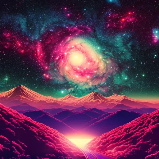 Prompt: retro  scene, imperial japan, retrowave, neon, synthwave, vaporwave, highly detailed, galaxy sky, cosmos