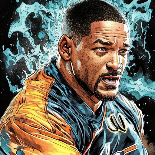 Prompt: A dynamic image of Mike Lowry played by Will Smith  
 illustrated in color by  Jim Lee