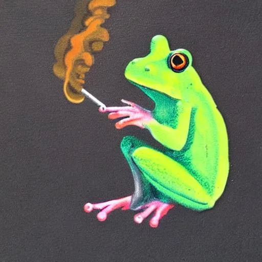 Prompt: depressed frog smoking art