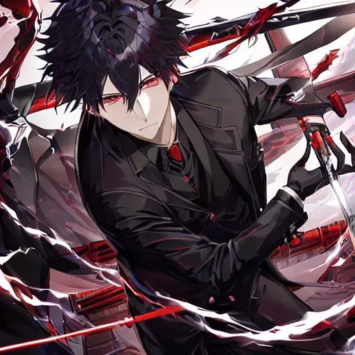 Edgy male anime character with colourful hair and red eyes, dark anime  fantasy