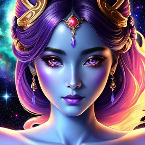 Prompt: Cosmic Epic Beautiful Nebula (Beautiful melancholy {goddess}female liquid satin}, Beautiful 