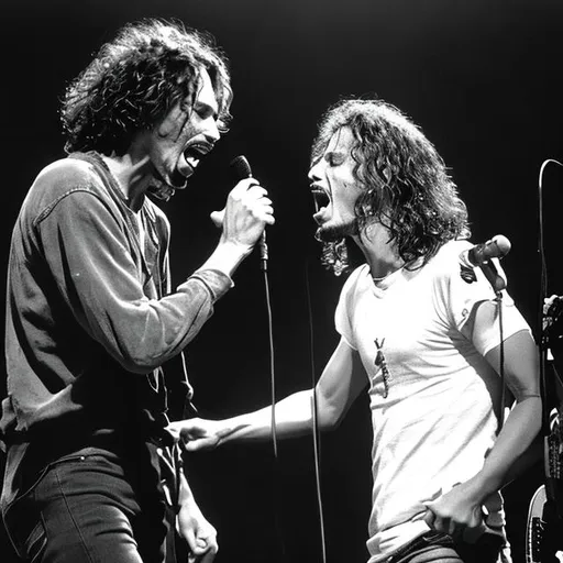 Prompt: Chris Cornell singing to Layne Staley